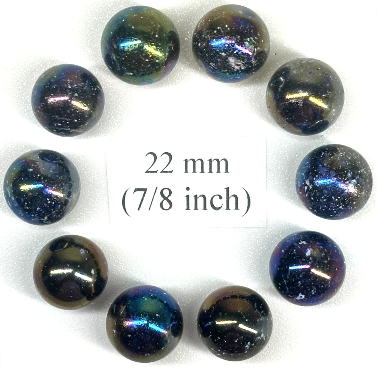 JUPITER Purple/Spots Iridescent Glass Marbles 22mm (7/8 inch) SHOOTER Taw (Lot of 10)